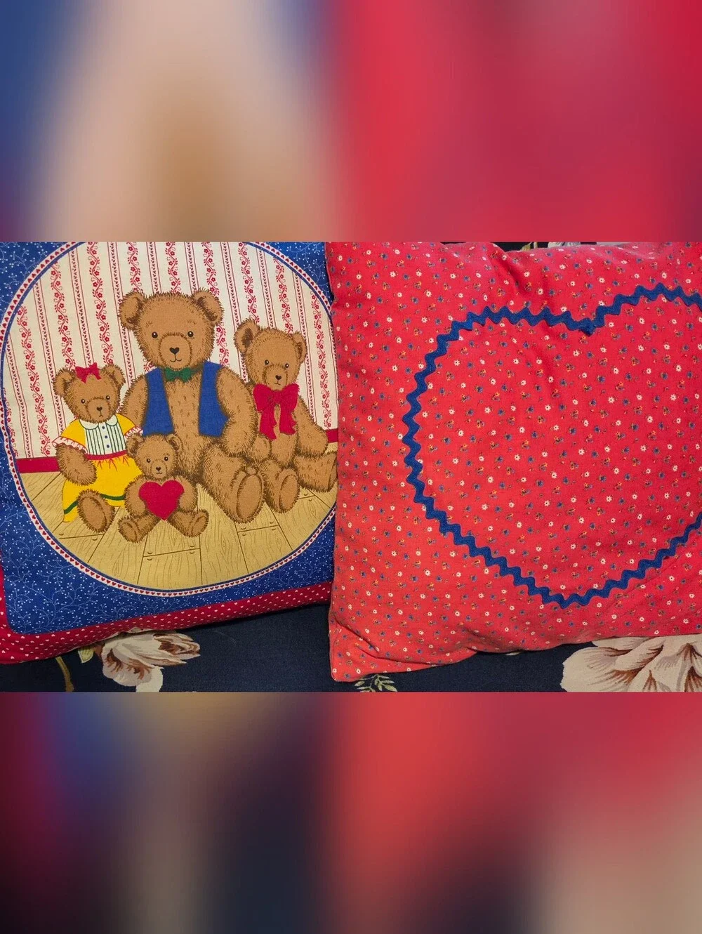 Vintage Pillows Cranston Teddy Bear And Heart Floral Decorative Pillows Cottage